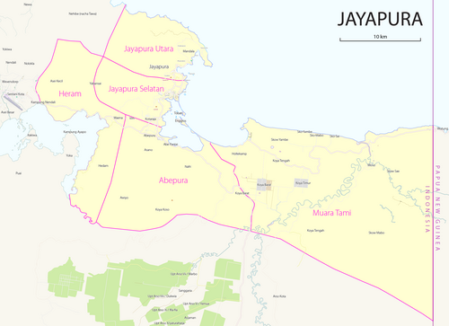 Mapa okresů (Kecamatan) Jayapury