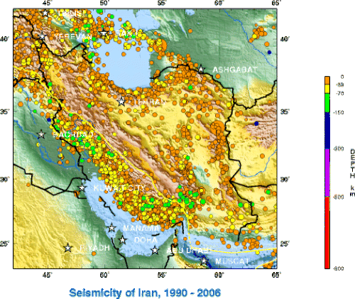 Mapa zemětřesení v Íránu 1990