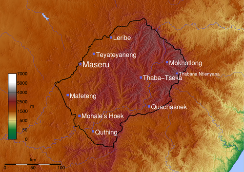 Mapa Lesotho SRTM