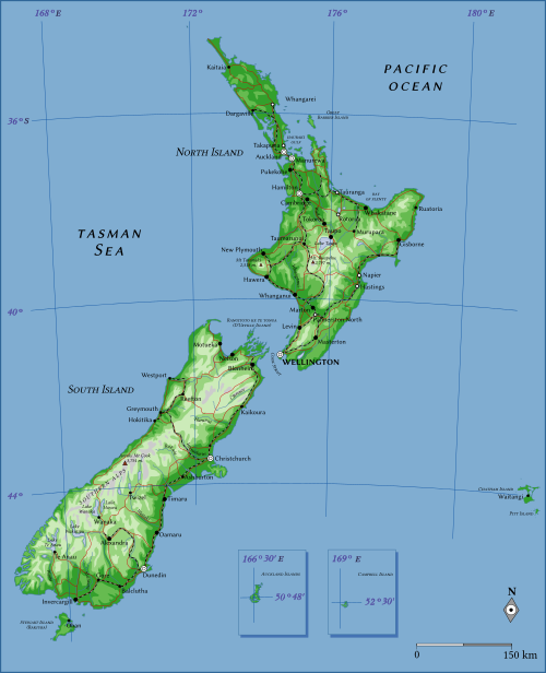 Mapa Nového Zélandu