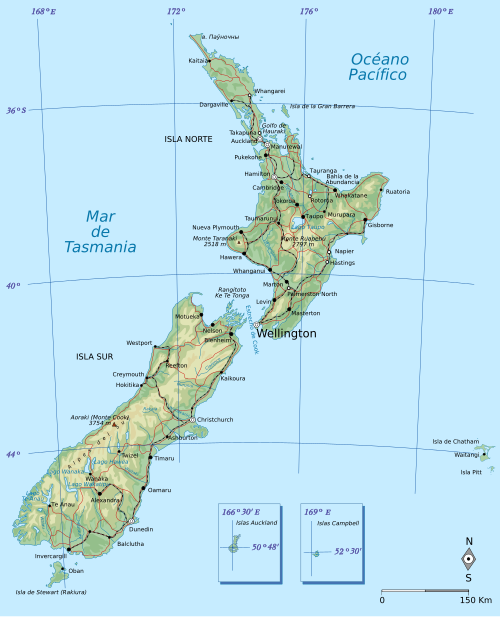 Mapa Nového Zélandu (španělština)
