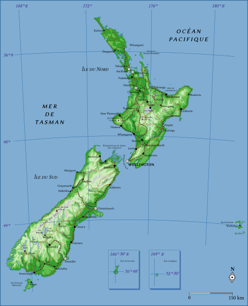 Mapa Nového Zélandu (francouzština)