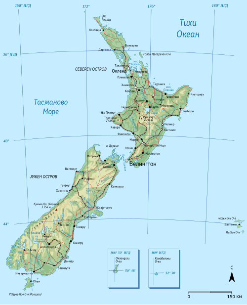Mapa Nového Zélandu (makedonština)