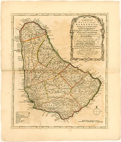 Mapa ostrova Barbados, Thomas Jefferys, 1750