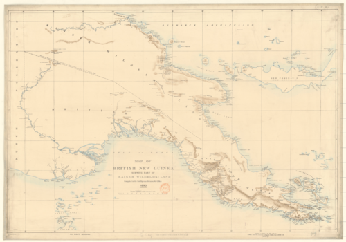 Mapa Britské Nové Guineje se částí země Kaisera Wilhelma