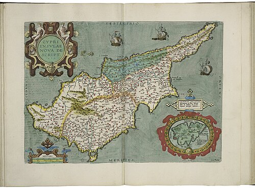 Mapa Kypru a vložená mapa Lemmou od A. Orteliuse