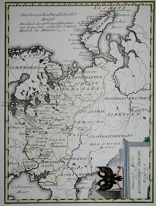 Mapa evropského Ruska v roce 1791 od Reilly