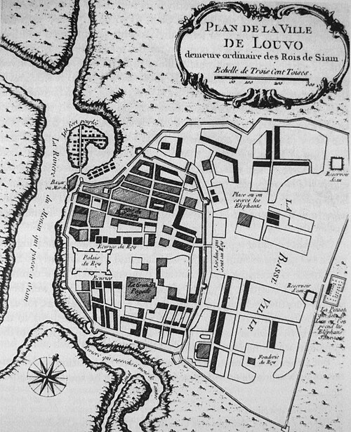 Mapa Lopburi z pozdního 17. století