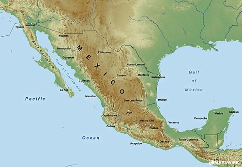 Topografická mapa Mexika