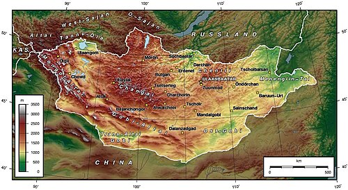 Topografická mapa Mongolska (německy)