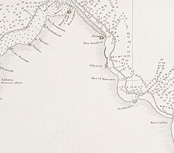 Mapa poloostrovů Katar z roku 1824 - Fuwayrit