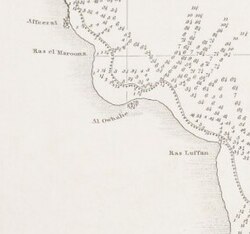 Mapa Katarského poloostrova 1824 Al Huwaila