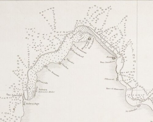 Mapa severního poloostrova Katar 1824