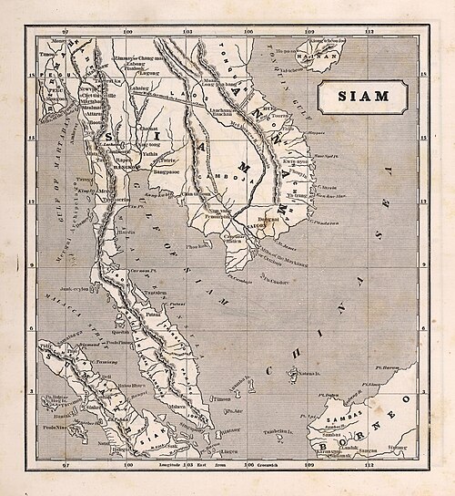 Mapa Siamu (Thajska) 1848