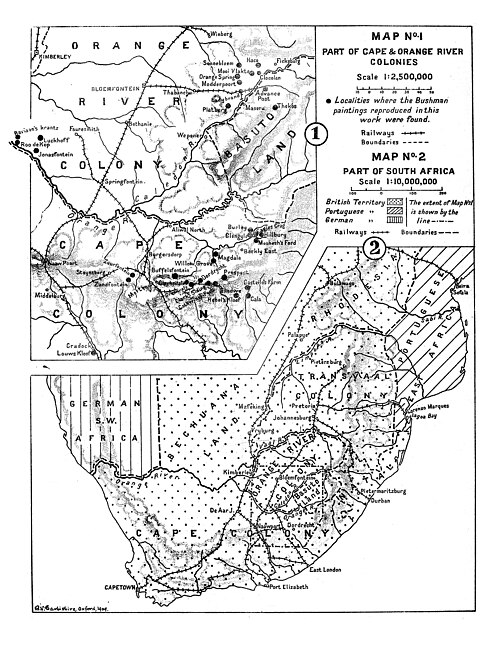 Mapa Jižní Afriky - Místa kreslení Bushmanů