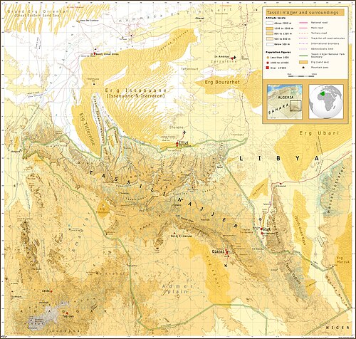 Mapa Tassili n'Ajjer a okolí