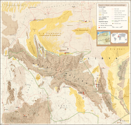 Mapa Tassili n'Ajjer a okolí