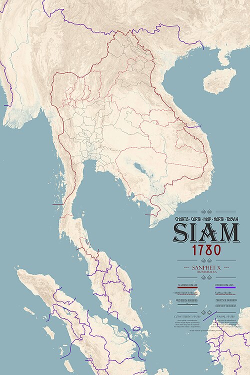 Mapa království Thonburi v roce 1780