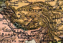 Mapa Tibetu z Meyers encyklopedie