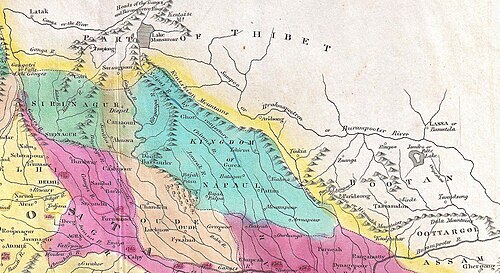 Mapa Tibetu 1821 - Careyova mapa Indie