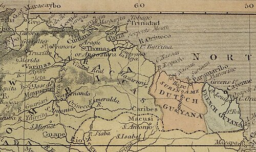 Mapa Venezuely a Guián v roce 1822
