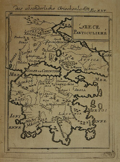 Mapa jižní Řecka, 1685