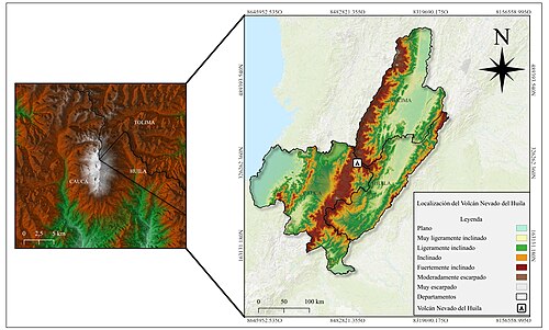 Mapa polohy Nevado del Huila