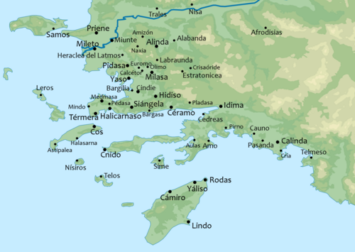 Topografická mapa Malé Asie - Kária