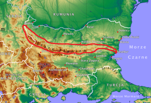 Mapa Bulharska Stará Planina