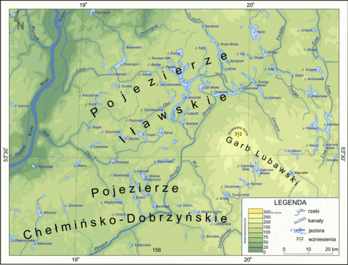 Mapa Iławského pojezierí a Lubawy