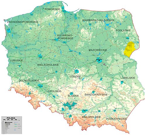 Mapa Polska s jezerem Podlaské