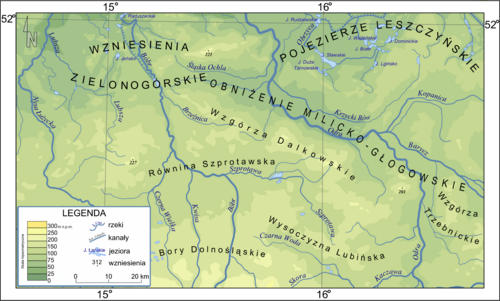Mapa části Slézsko-luživické nížiny