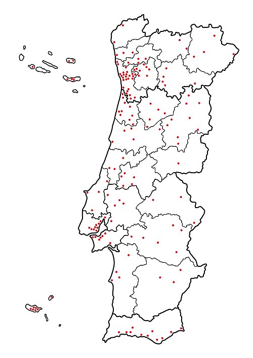 Mapa měst Portugalska