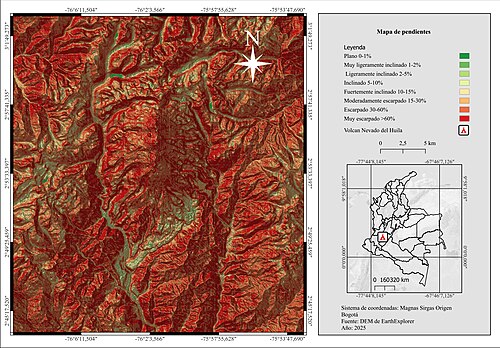 Mapa sklonů - Nevado del Huila