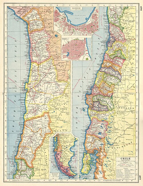 Mapa provincií Chile v roce 1920