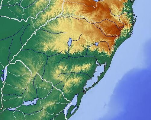 Mapa reliéfu Rio Grande do Sul
