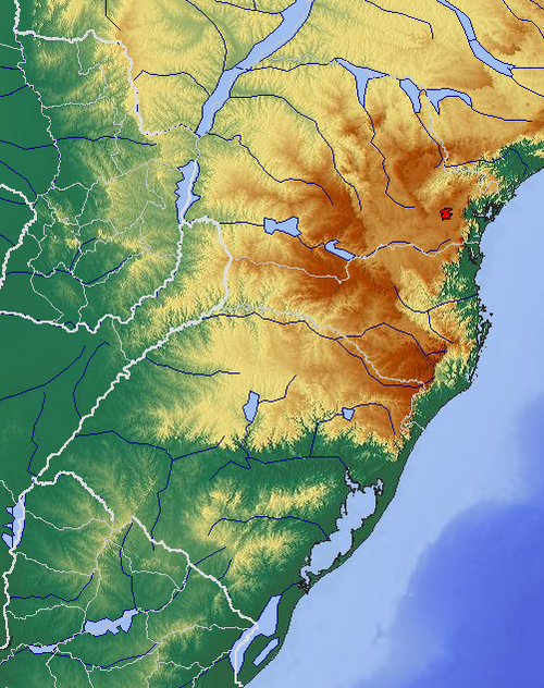 Mapa reliéfu jižní Brazílie