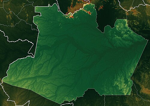 Mapa reliéfu Amazonasu