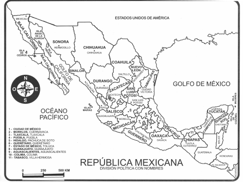 Mapa Mexika se jmény