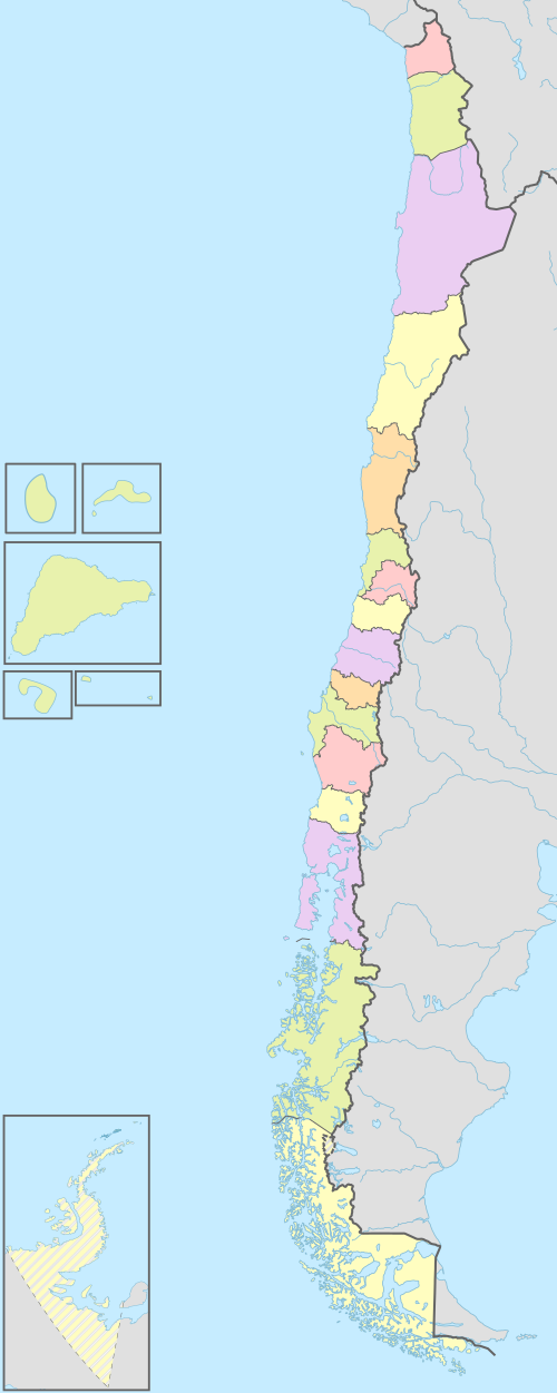 Mapa Chile s označením sporných území