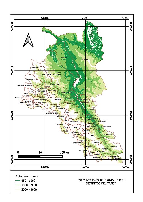 Topografická mapa oblasti VRAEM