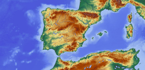 Mapa Pyrenejského poloostrova