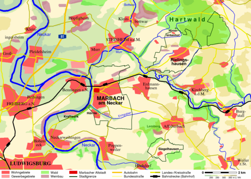 Mapa Marbachu nad Neckarem