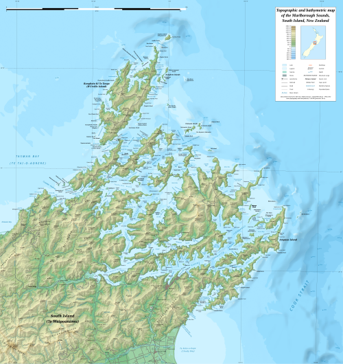 Topografická mapa zvuků Marlborough