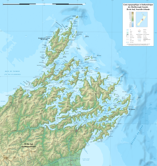 Marlborough Sounds - topografická mapa