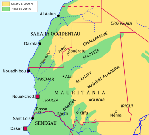 Mauritánie - Topografická mapa