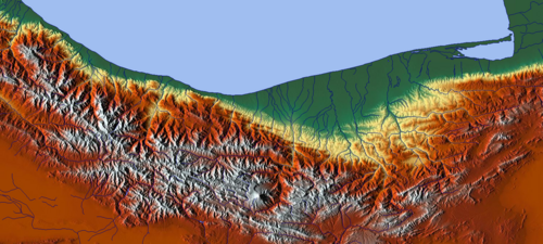 Mapa reliéfu provincie Mazandaránu