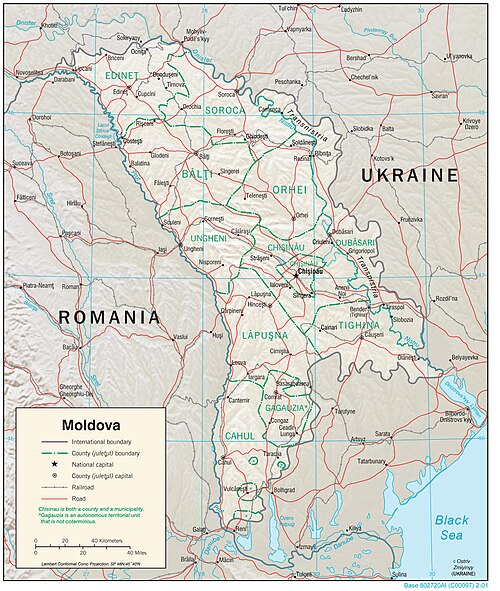 Fyzicko-geografická mapa Moldavska