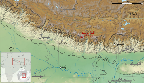 Umístění Mount Everest v mapě Himaláje