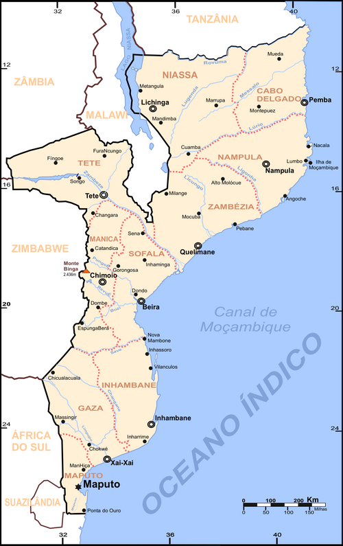 Mapa měst Mozambiku